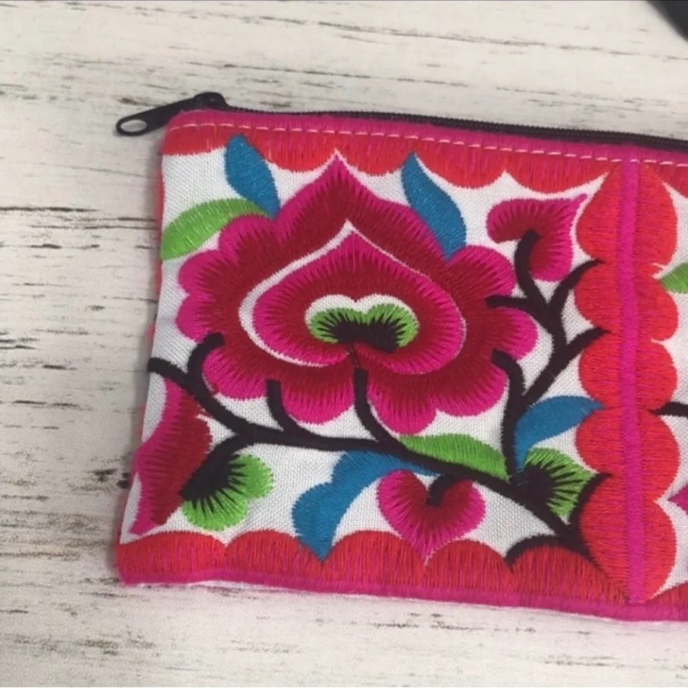 Floral Embroidered Clutch with Wrist Strap Vibrant colors